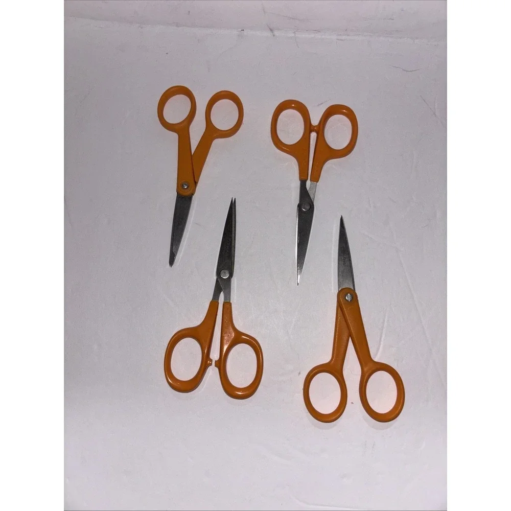 FISKARS Stainless Steel Scissors Sewing Craft USA 5 in Orange Handle Lot Of 4